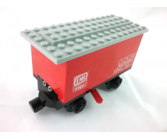 Train Battery Box Car with Three Contact Holes, Red Switch Lever, Black Magnets, Black Wheels, and Light Gray Roof with 'DB 7722' Pattern on Both Sides (Stickers) - Set 7722