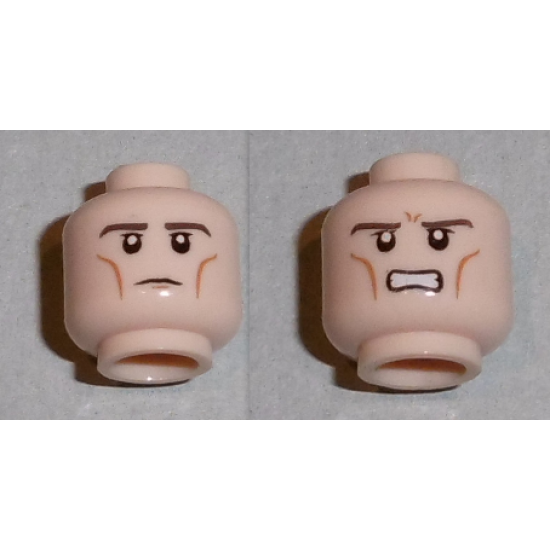 Minifigure, Head Dual Sided LotR Legolas Calm / Grimacing Pattern - Blocked open Stud