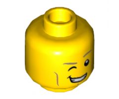 Minifigure, Head Dual Sided Dark Tan Eyebrows, Cheek Lines, Smile with Right Eye Winking / Smile with Teeth Pattern - Hollow Stud