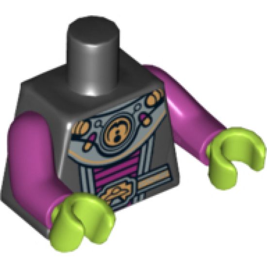 Torso Alien Female Shoulder Armor and Belt with UFO Pattern / Magenta Arms / Lime Hands