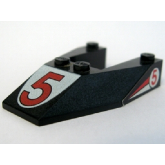 Wedge 6 x 4 Cutout without Stud Notches with Red Number 5 Print & Red '5' Pattern on Both Sides (Stickers) - Set 6334