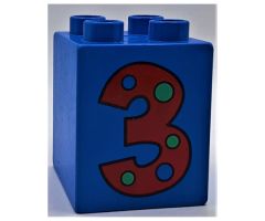 Duplo, Brick 2 x 2 x 2 with Number 3 with Polka Dots Pattern