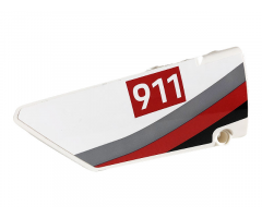 Technic, Panel Fairing #17 Large Smooth, Side A with White '911' on Red Rectangle and Gray, Red and Black Curved Stripes Pattern (Sticker) - Set 42096