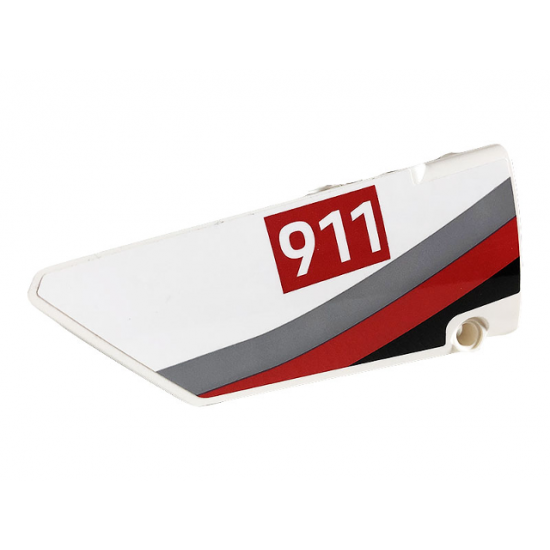 Technic, Panel Fairing #17 Large Smooth, Side A with White '911' on Red Rectangle and Gray, Red and Black Curved Stripes Pattern (Sticker) - Set 42096