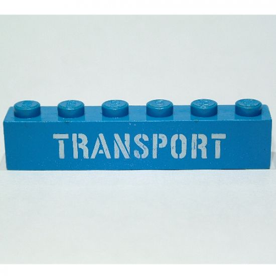 Brick 1 x 6 with White 'TRANSPORT' Stencil Pattern