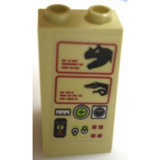 Slope 75 2 x 2 x 3 - Hollow Studs with Black Dinosaur Heads on Computer Screens, Lime Switches and Multiple Gauges Pattern (Sticker) - Set 7476