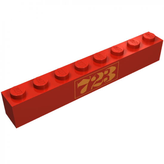 Brick 1 x 8 with Gold '723' Pattern (Embossed)
