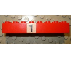Brick 2 x 8 with Black Number 1 on White Background Pattern (Sticker) - Set 148