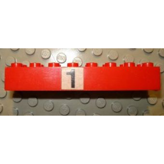 Brick 2 x 8 with Black Number 1 on White Background Pattern (Sticker) - Set 148