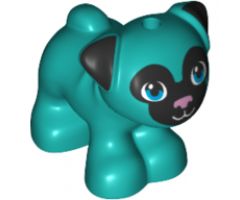 Dog, Friends, Pug, Standing with Black Face and Ears with Metallic Pink Nose and Dark Azure Eyes Pattern