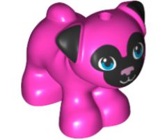 Dog, Friends, Pug, Standing with Black Face and Ears with Metallic Pink Nose and Dark Azure Eyes Pattern