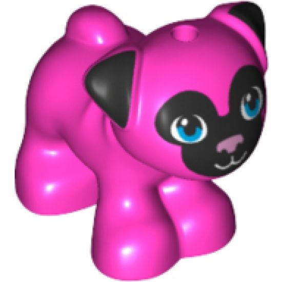 Dog, Friends, Pug, Standing with Black Face and Ears with Metallic Pink Nose and Dark Azure Eyes Pattern