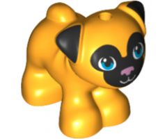 Dog, Friends, Pug, Standing with Black Face and Ears with Metallic Pink Nose and Dark Azure Eyes Pattern