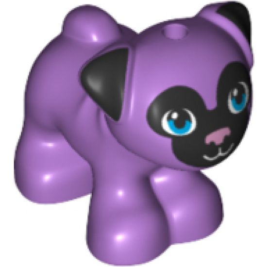 Dog, Friends, Pug, Standing with Black Face and Ears with Metallic Pink Nose and Dark Azure Eyes Pattern