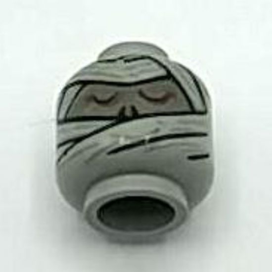 Minifigure, Head Dual Sided Alien with Mummy Face Awake / Asleep Pattern - Blocked Open Stud