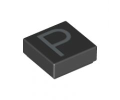 Tile 1 x 1 with Silver Capital Letter P Pattern