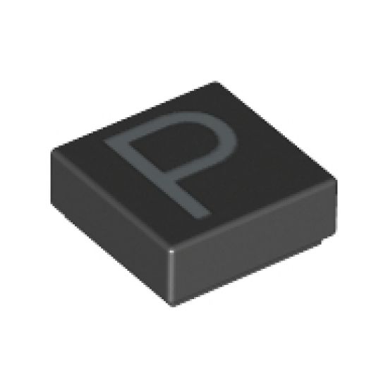 Tile 1 x 1 with Silver Capital Letter P Pattern