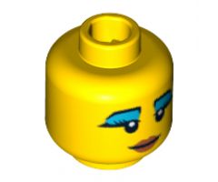 Minifigure, Head Female with Black Eyebrows, Eyelashes with Thick Dark Azure Eye Shadow, Smile and Dark Orange Lips Pattern - Blocked Open Stud