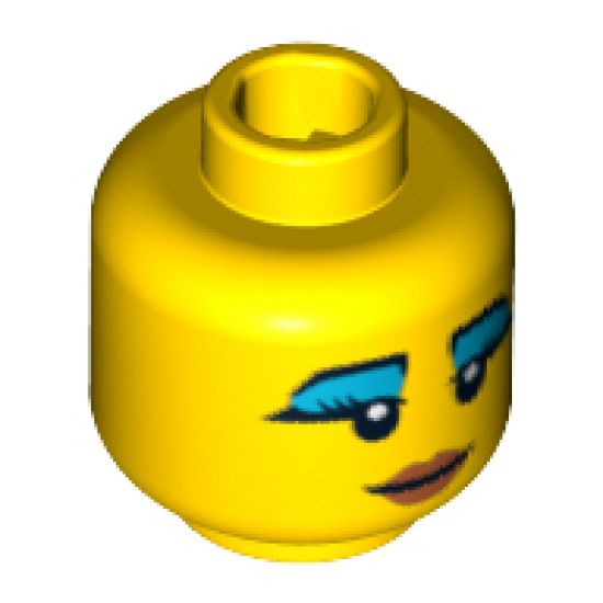 Minifigure, Head Female with Black Eyebrows, Eyelashes with Thick Dark Azure Eye Shadow, Smile and Dark Orange Lips Pattern - Blocked Open Stud