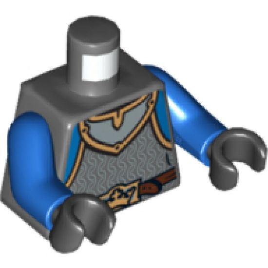 Torso Castle King's Knight Scale Mail, Crown Belt Pattern / Blue Arms / Black Hands