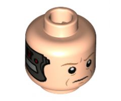 Minifigure, Head Dual Sided Alien with SW Dark Orange Eyebrows, Eyes with Pupils, Wrinkles, Frown / Implant Pattern (Lobot) - Hollow Stud