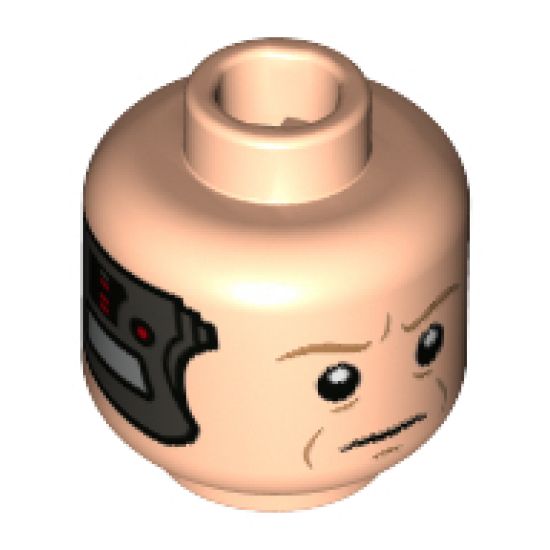 Minifigure, Head Dual Sided Alien with SW Dark Orange Eyebrows, Eyes with Pupils, Wrinkles, Frown / Implant Pattern (Lobot) - Hollow Stud