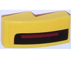 Slope, Curved 2 x 1 with Thin Red Stripe on Thick Black Stripe on Yellow Background Pattern Model Left Side (Sticker) - Set 75870