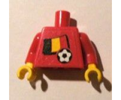 Torso Soccer Red/White Team, Belgian Flag Sticker Front, Black Number Sticker Back (specify number in listing) / Red Arms / Yellow Hands