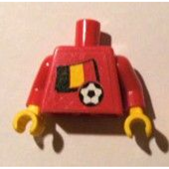 Torso Soccer Red/White Team, Belgian Flag Sticker Front, Black Number Sticker Back (specify number in listing) / Red Arms / Yellow Hands