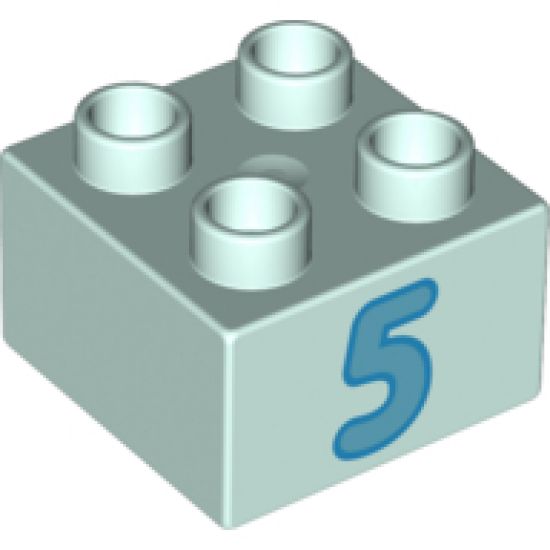 Duplo, Brick 2 x 2 with Number 5 Medium Azure Pattern