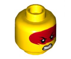 Minifigure, Head Dual Sided Female Red Hair with Open Mouth with Teeth, Grimace / Frown with Peach Lips Pattern (Harumi) - Hollow Stud