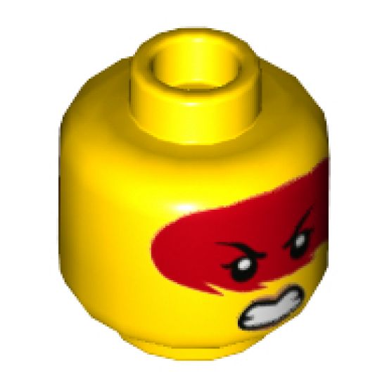 Minifigure, Head Dual Sided Female Red Hair with Open Mouth with Teeth, Grimace / Frown with Peach Lips Pattern (Harumi) - Hollow Stud