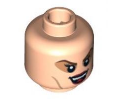 Minifigure, Head Dual Sided HP Bellatrix with Brown Eye Shadow and Dark Red Lips, Laughing / Scared Pattern - Blocked Open Stud
