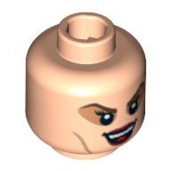 Minifigure, Head Dual Sided HP Bellatrix with Brown Eye Shadow and Dark Red Lips, Laughing / Scared Pattern - Blocked Open Stud