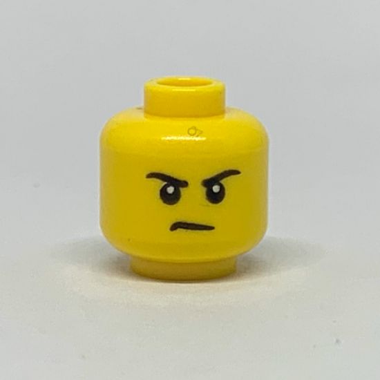 Minifigure, Head Dual Sided Black Eyebrows, Grin / Frown Pattern - Hollow Stud