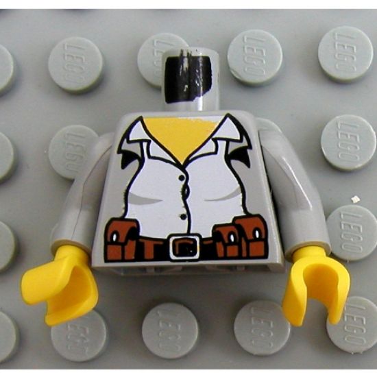 Torso Adventurers Desert White Female Shirt, Jacket, Belt with Pouches Pattern / Light Gray Arms / Yellow Hands