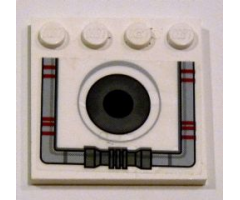 Tile, Modified 4 x 4 with Studs on Edge with Black and Dark Bluish Gray Hole and Light Gray Piping Pattern (Sticker) - Set 10195