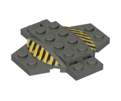 Plate, Modified 6 x 6 x 2/3 Cross with Dome and Black and Yellow Danger Stripes Pattern