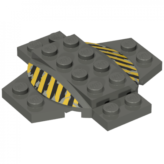 Plate, Modified 6 x 6 x 2/3 Cross with Dome and Black and Yellow Danger Stripes Pattern