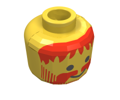 Minifigure, Head Beard Vertical Lines with Messy Hair, Moustache Red Pattern - Blocked Open Stud