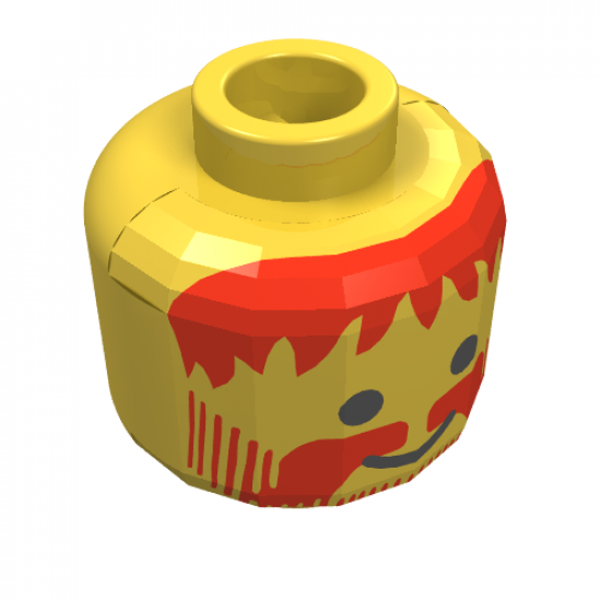 Minifigure, Head Beard Vertical Lines with Messy Hair, Moustache Red Pattern - Blocked Open Stud