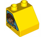 Duplo, Brick 2 x 2 x 1 1/2 Slope 45 with Window with Boy / Girl Pattern