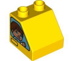 Duplo, Brick 2 x 2 x 1 1/2 Slope 45 with Window with Boy / Girl Pattern