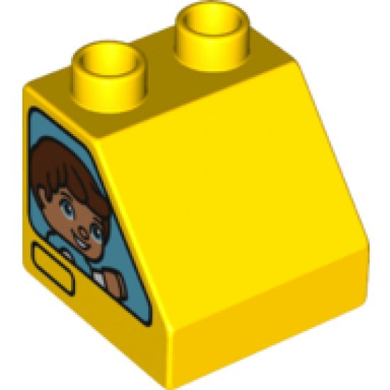 Duplo, Brick 2 x 2 x 1 1/2 Slope 45 with Window with Boy / Girl Pattern