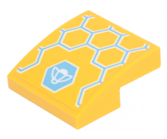 Slope, Curved 2 x 2 with Yellow, Medium Azure and White Honeycomb and Bumblebee Pattern (Sticker) - Set 41234
