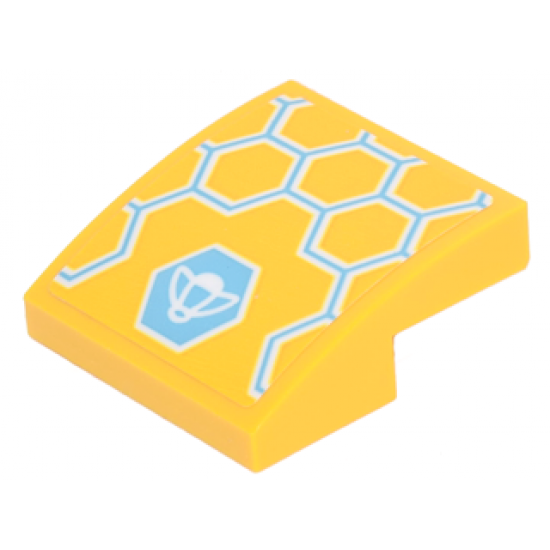 Slope, Curved 2 x 2 with Yellow, Medium Azure and White Honeycomb and Bumblebee Pattern (Sticker) - Set 41234