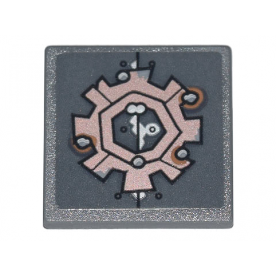 Road Sign 2 x 2 Square with Open O Clip with Copper Gear, Silver Rivets and Rust Pattern (Sticker) - Set 70840