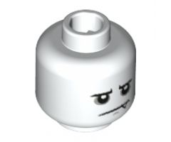 Minifigure, Head Dual Sided Alien Gray Around Eyes, Sad with Fang / Scared Expression Pattern - Hollow Stud