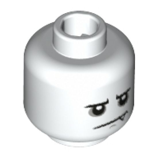 Minifigure, Head Dual Sided Alien Gray Around Eyes, Sad with Fang / Scared Expression Pattern - Hollow Stud