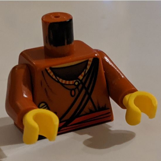 Torso Adventurers Orient Striped Collar, Crossbelt, Sash, Knife Pattern / Dark Orange Arms / Yellow Hands